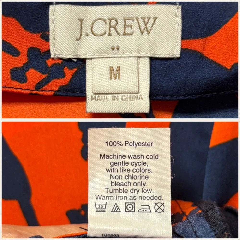 J. Crew Orange Navy Floral Print Short‎ Sleeve Tunic Top Medium